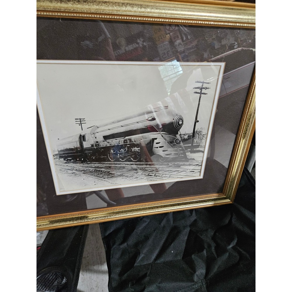 Vintage The Royal Blue Steam Locomotive Framed B&W Photo Train Wall Art Art Deco